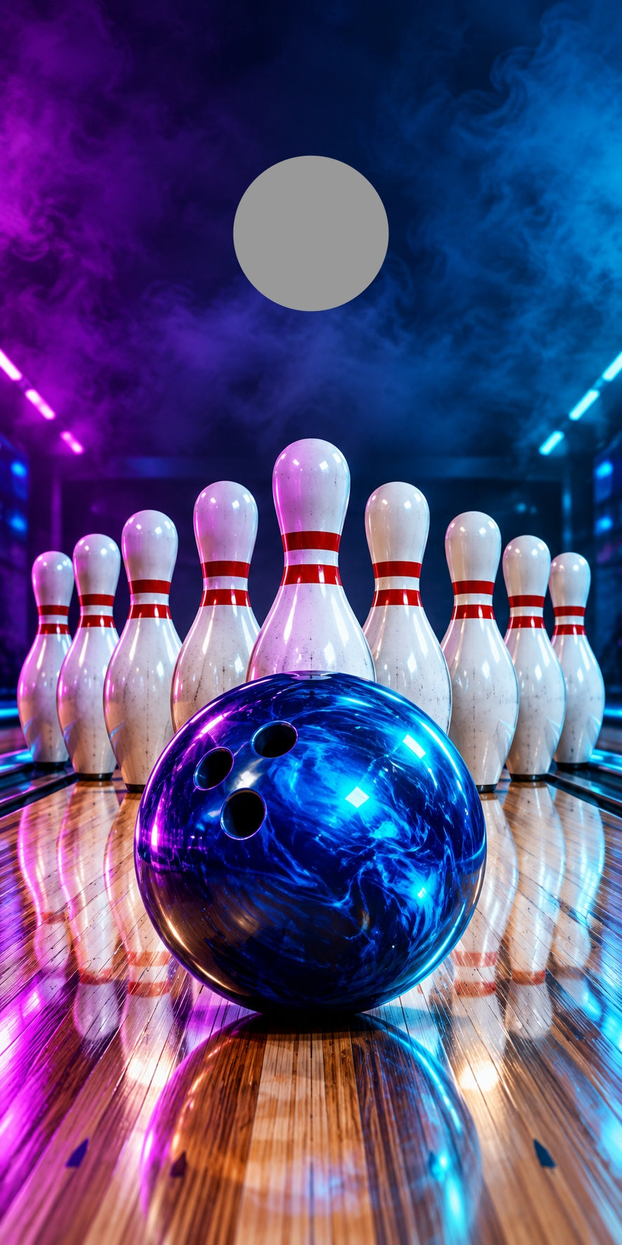 Bowling Strike Night cornhole wrap proof showing regulation hole position
