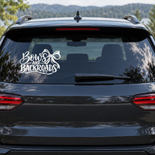 Bows and Backroads Car Window Decal shown on a vehicle window