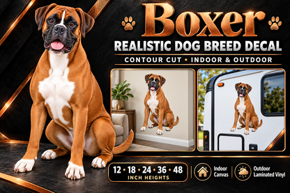 Boxer decal summary — 12 to 48 inch heights, indoor and outdoor