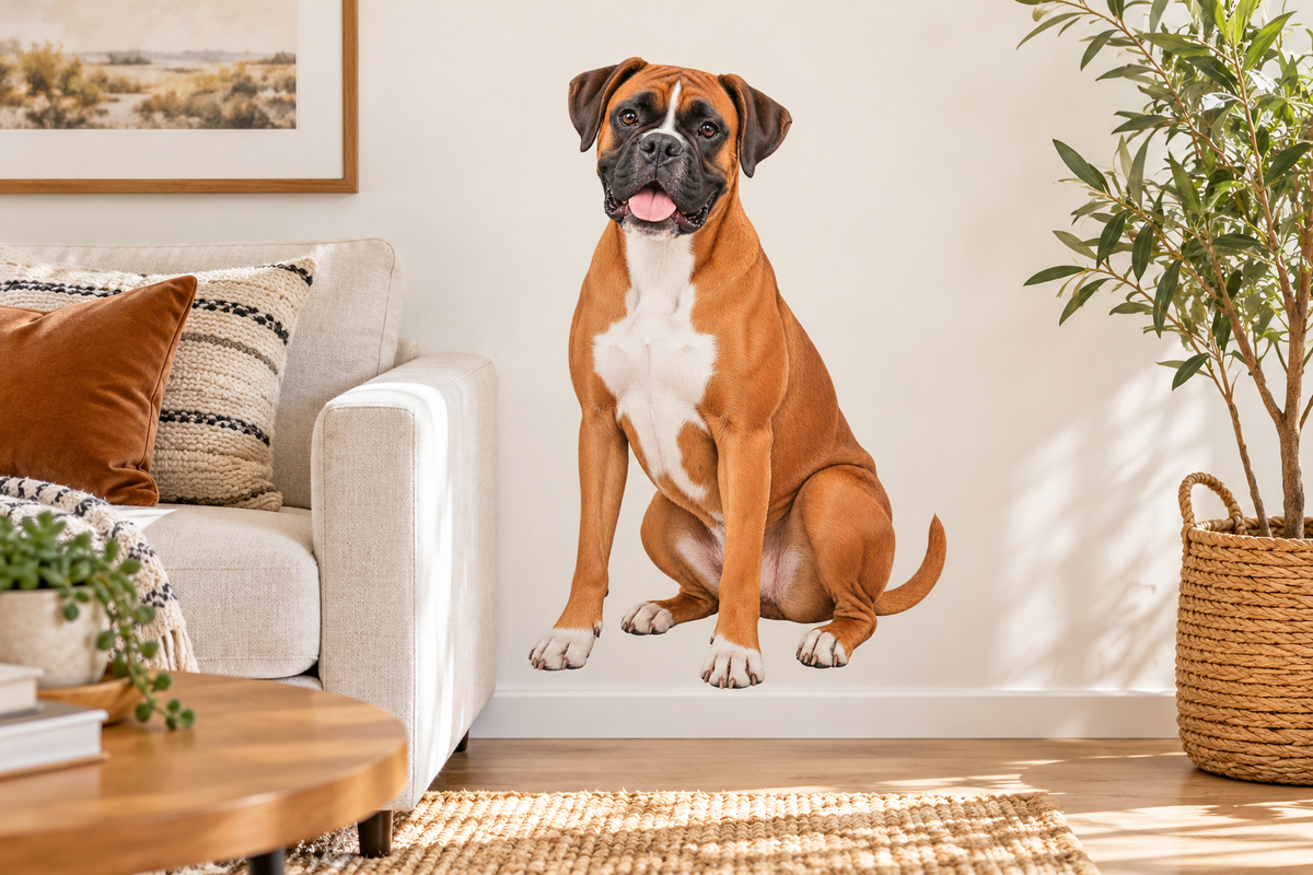 Boxer contour cut dog decal living room mockup
