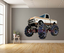 Brown and White Cartoon Monster Truck Wall Art Decal