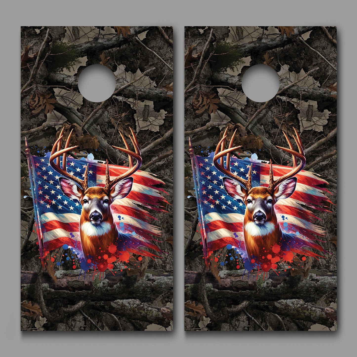 Buck Deer American Flag Camouflage Red White Blue Design Corn hole Decal Wraps