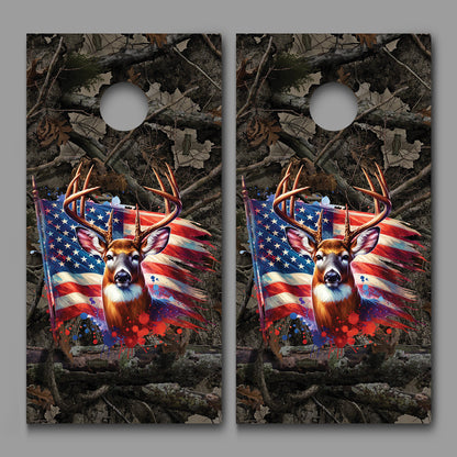Buck Deer American Flag Camouflage Red White Blue Design Corn hole Decal Wraps