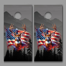 Buck Deer American Flag Mountains Trees Corn hole Decal Wraps