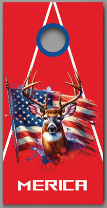 Buck Deer American Flag Merica Red White Blue Corn hole Decal Wraps