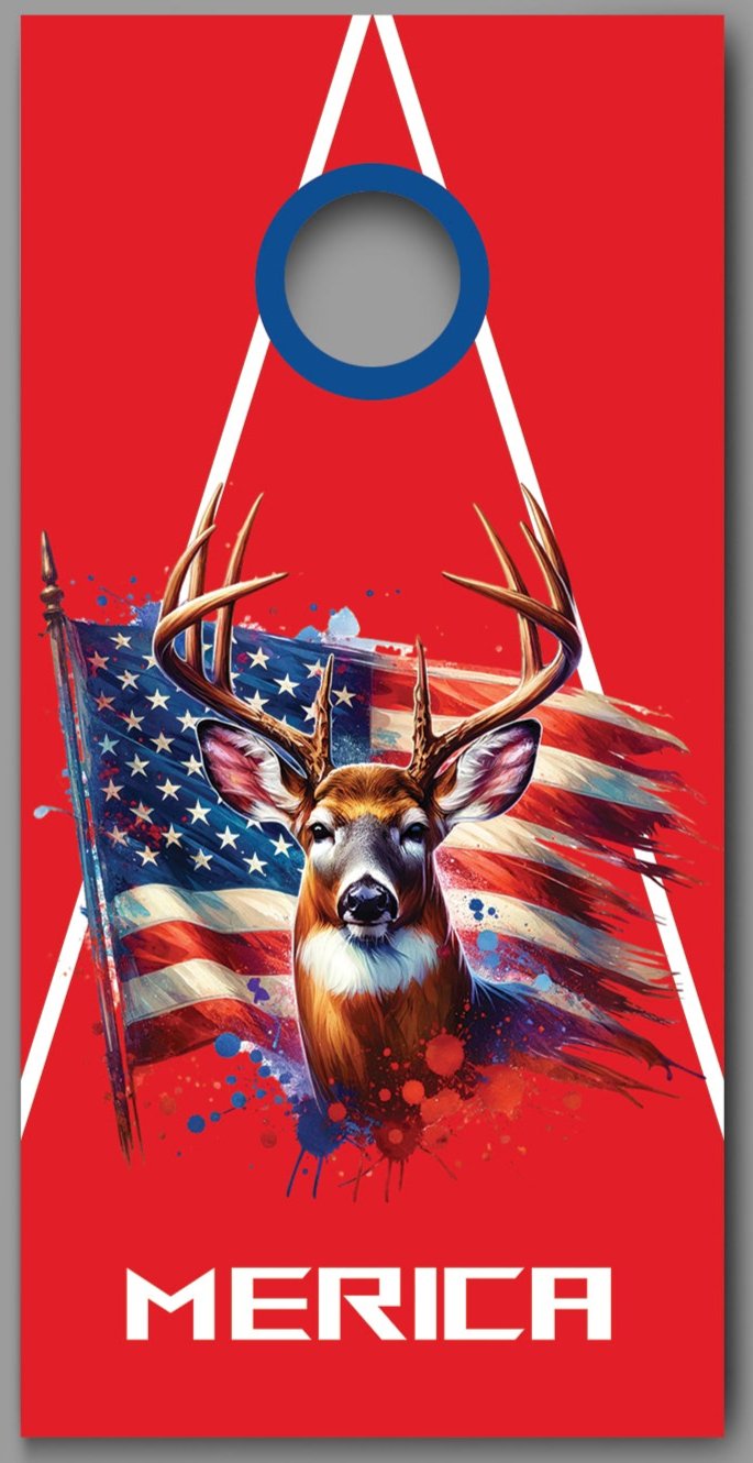 Buck Deer American Flag Merica Red White Blue Corn hole Decal Wraps
