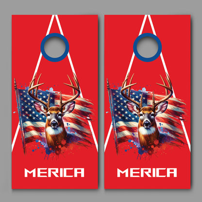 Buck Deer American Flag Merica Red White Blue Corn hole Decal Wraps