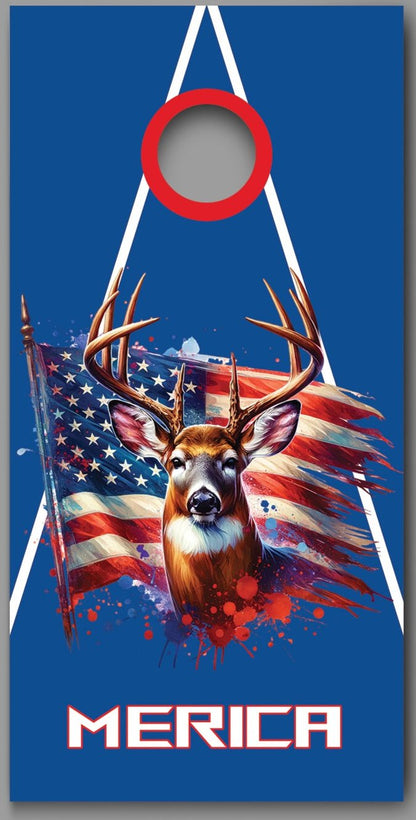 Buck Deer American Flag Merica Red White Blue Design B Corn hole Decal Wraps