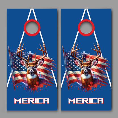 Buck Deer American Flag Merica Red White Blue Design B Corn hole Decal Wraps