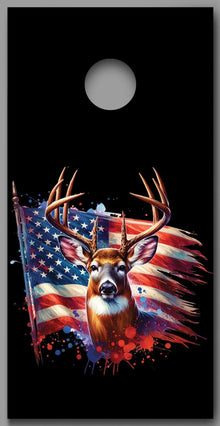 Buck Deer American Flag on Black Corn hole Decal Wraps