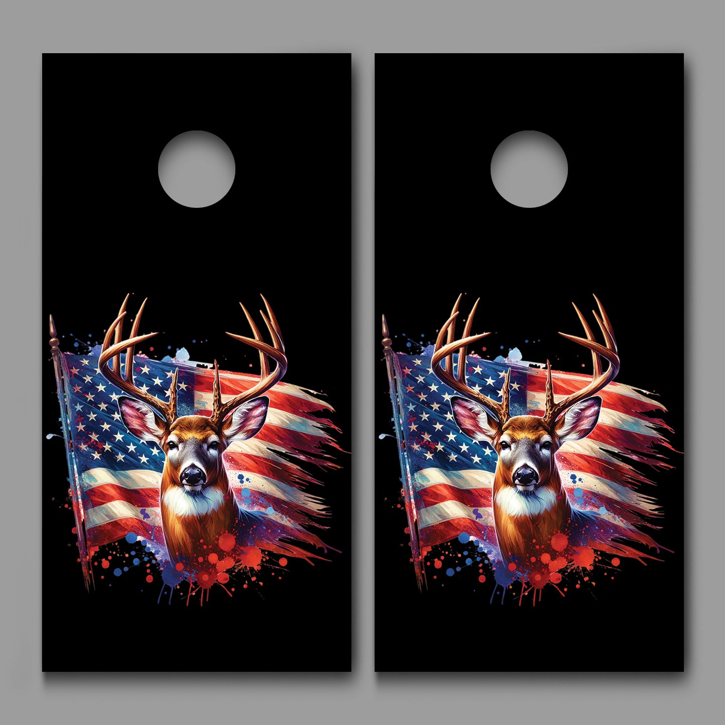 Buck Deer American Flag on Black Corn hole Decal Wraps