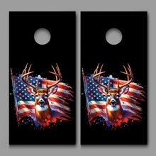 Buck Deer American Flag on Black Corn hole Decal Wraps