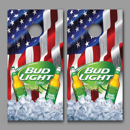 Bud Light Lime American Flag Design Cornhole Board Decal Wraps