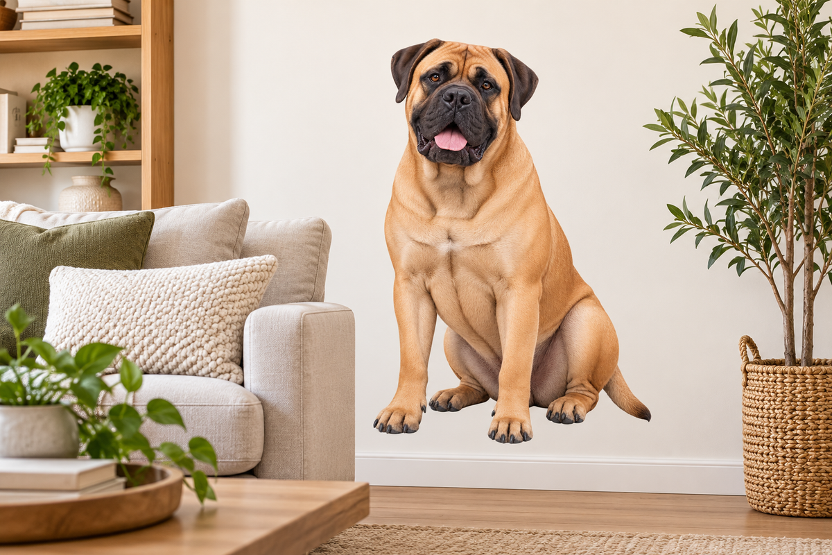 Bullmastiff contour cut dog decal living room mockup