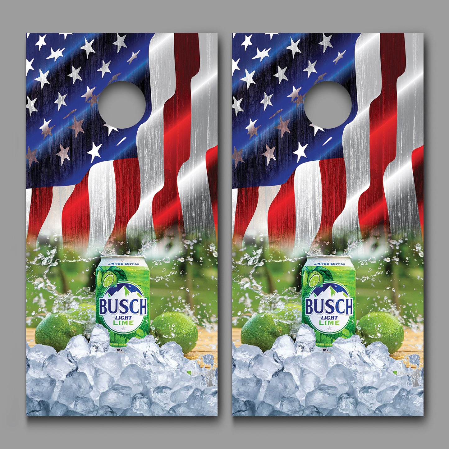 Busch Light Lime American Flag Design Cornhole Board Decal Wraps