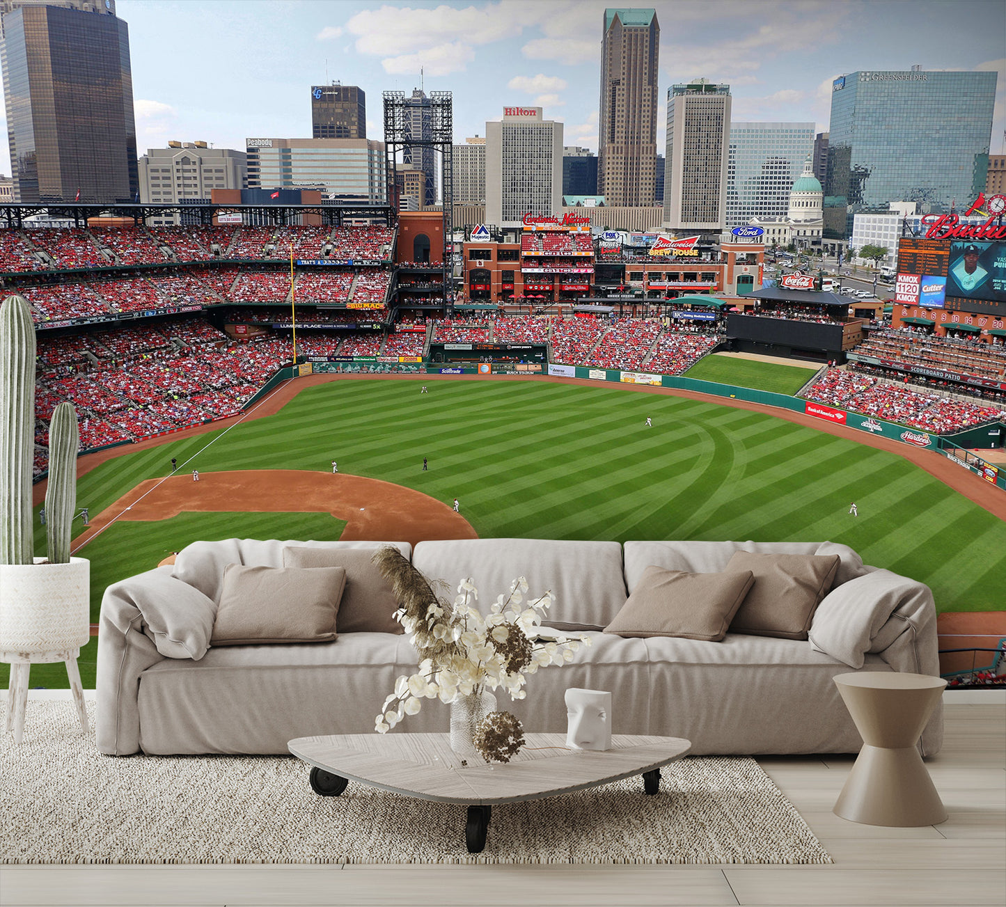 Busch Stadium Cardinals During Game Baseball Diamond Field Custom Designed Wallpaper