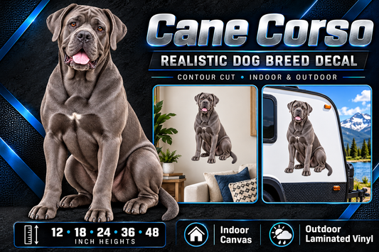 Cane Corso decal summary — 12 to 48 inch heights, indoor and outdoor