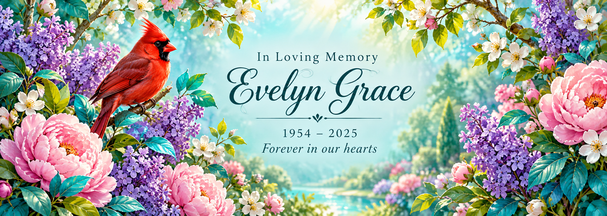 Cardinal Garden of Memories personalized memorial desk mat — sample name and dates