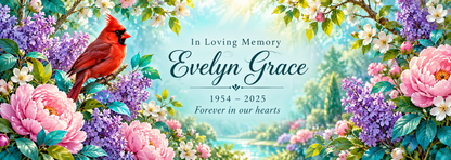 Cardinal Garden of Memories personalized memorial desk mat — sample name and dates