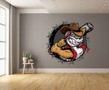 Cartoon Cowboy Baseball Face Holding Baseball Bat Wall Art Decal