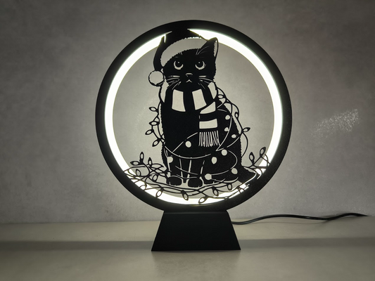 Circle of Light Cat Tangled in Lights Display