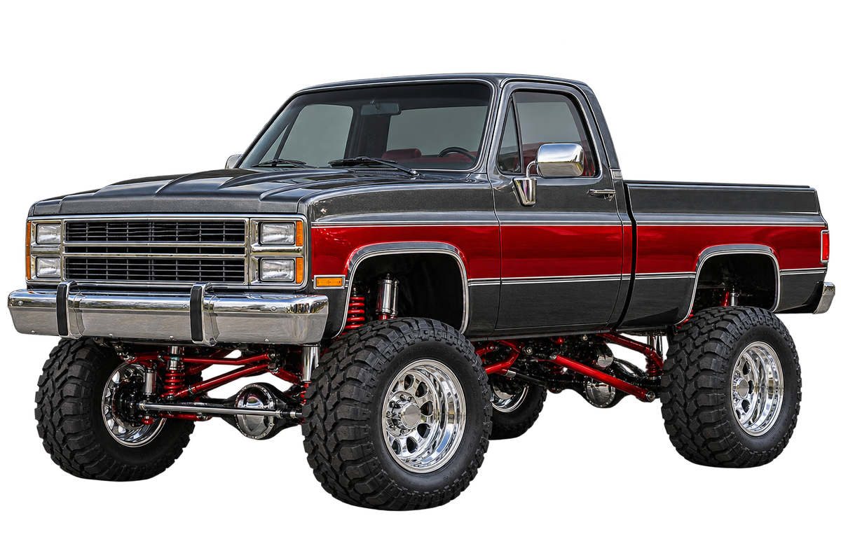 Charcoal & Red Classic Lifted Truck Contour Cut Decal – Indoor or Outdoor transparent artwork