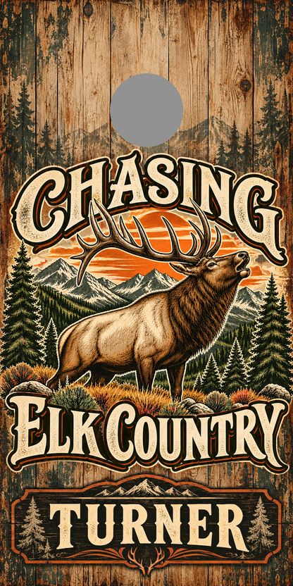 Chasing Elk Country personalized cornhole wraps - proof