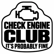 Check Engine Club flat artwork with open negative space, shown in black