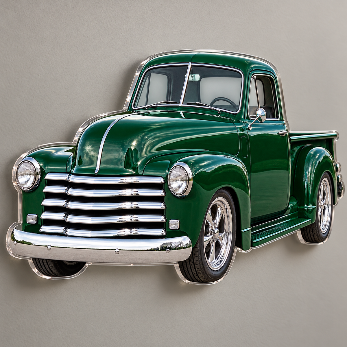 1950s Chevrolet 3100 Forest Green acrylic sign angled wall mockup