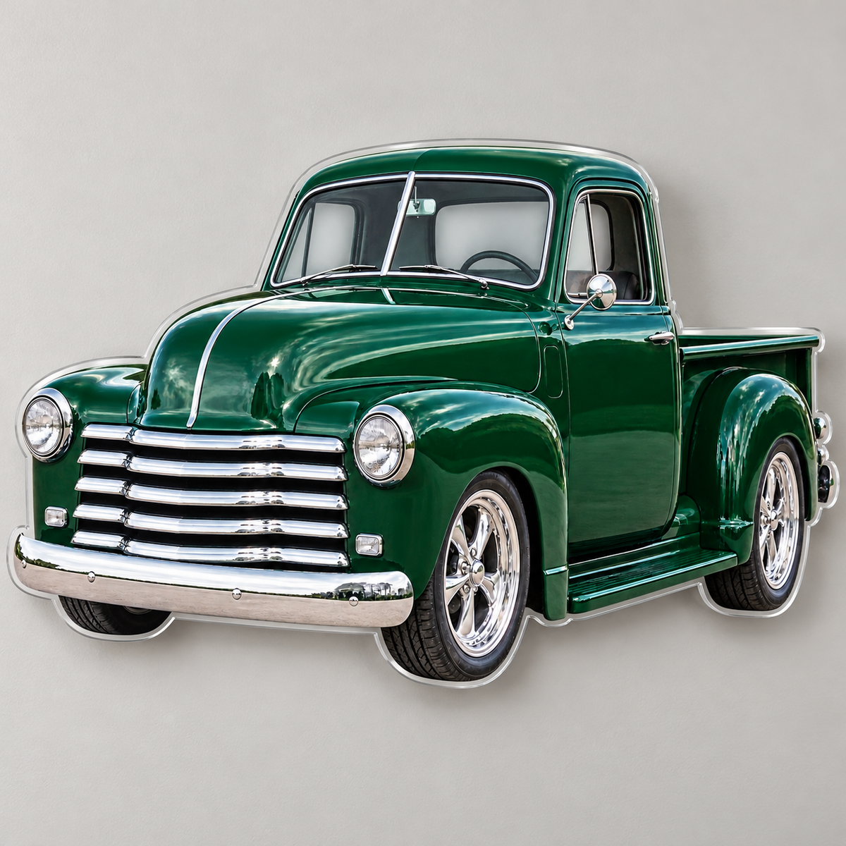 1950s Chevrolet 3100 Advance Design Forest Green acrylic sign wall mockup