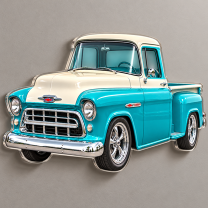 1950s Chevrolet 3100 Task Force Turquoise and Cream acrylic sign angle mockup