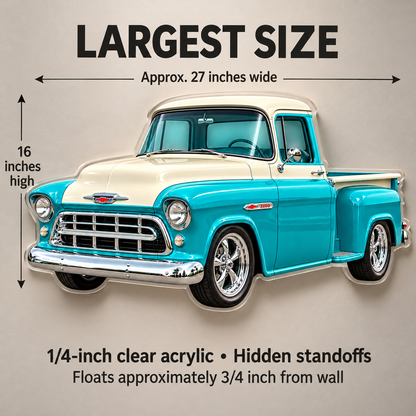 1950s Chevrolet 3100 Task Force Turquoise and Cream acrylic sign sizes mockup