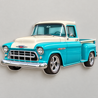 1950s Chevrolet 3100 Task Force Turquoise and Cream acrylic sign wall mockup