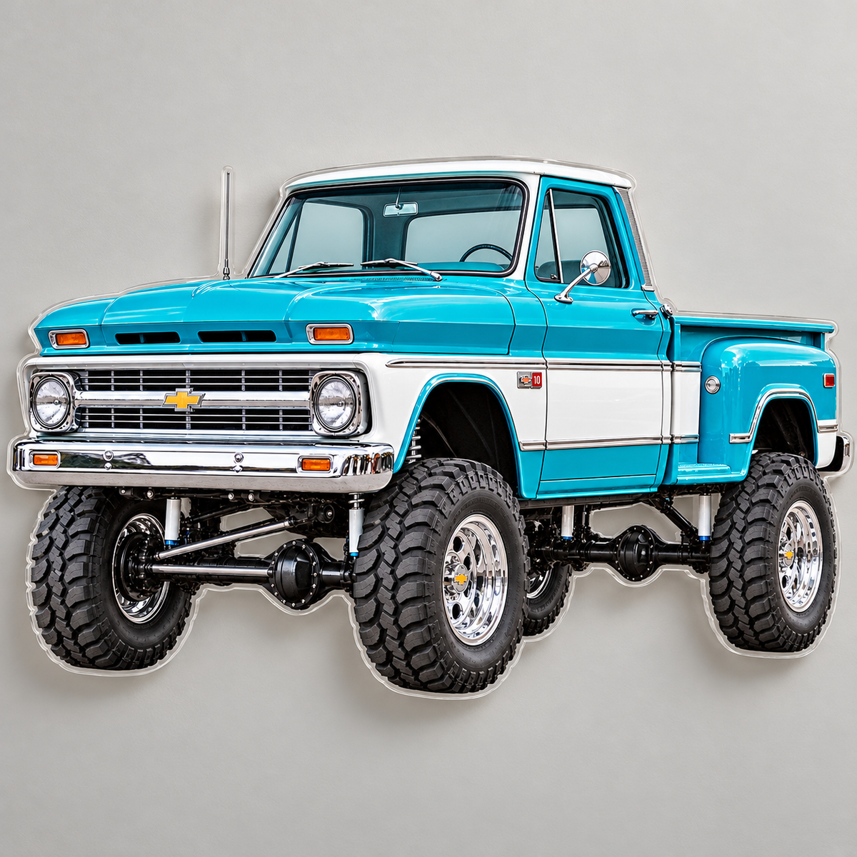 1966 Chevrolet K10 Turquoise and White acrylic wall sign wall mockup