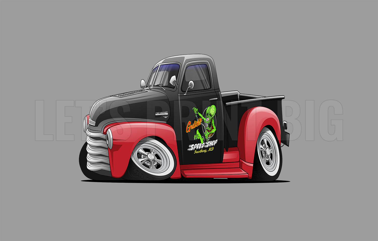 1949 Chevy Truck Hot Rod Cartoon Car Art Wall Decal Proof