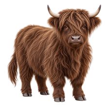 Chocolate miniature Highland cow contour cut decal artwork
