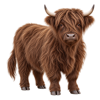 Chocolate miniature Highland cow contour cut decal artwork
