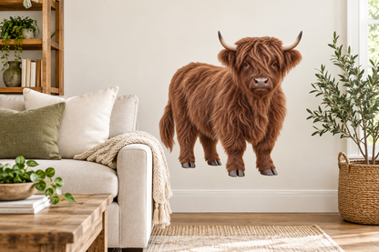 Chocolate miniature Highland cow decal farmhouse wall mockup