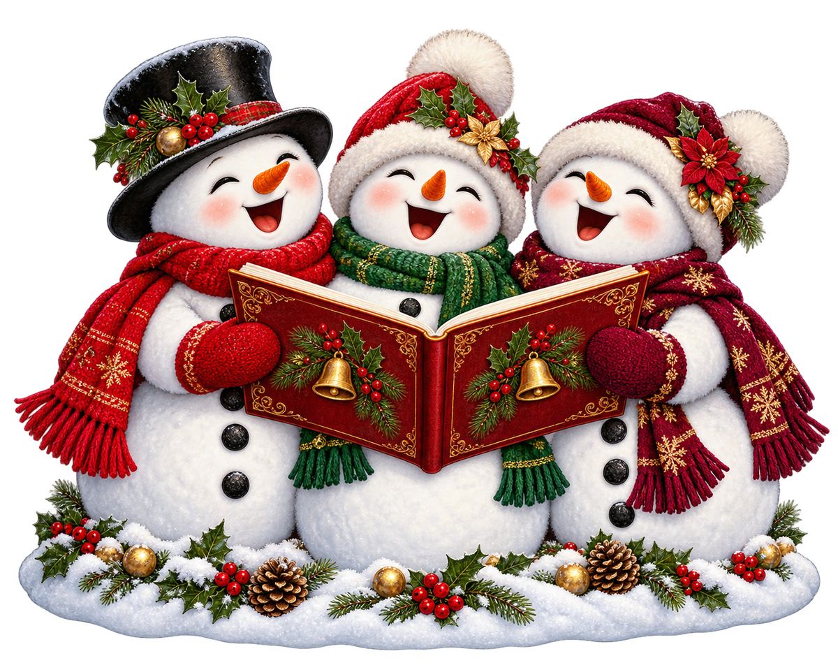 Christmas Caroling Snowmen standalone decal only