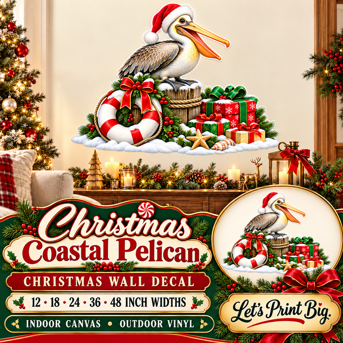 Christmas Coastal Pelican summary – 12 to 48 inch widths