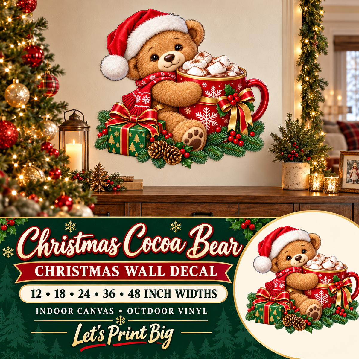 Christmas Cocoa Bear summary – 12 to 48 inch widths