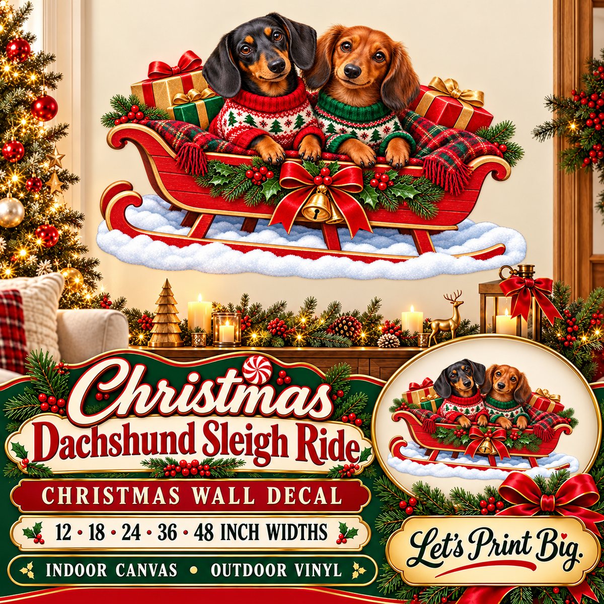 Christmas Dachshund Sleigh Ride summary – 12 to 48 inch widths