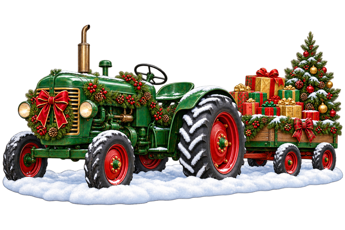 Christmas Farm Tractor standalone decal only
