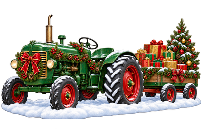 Christmas Farm Tractor standalone decal only