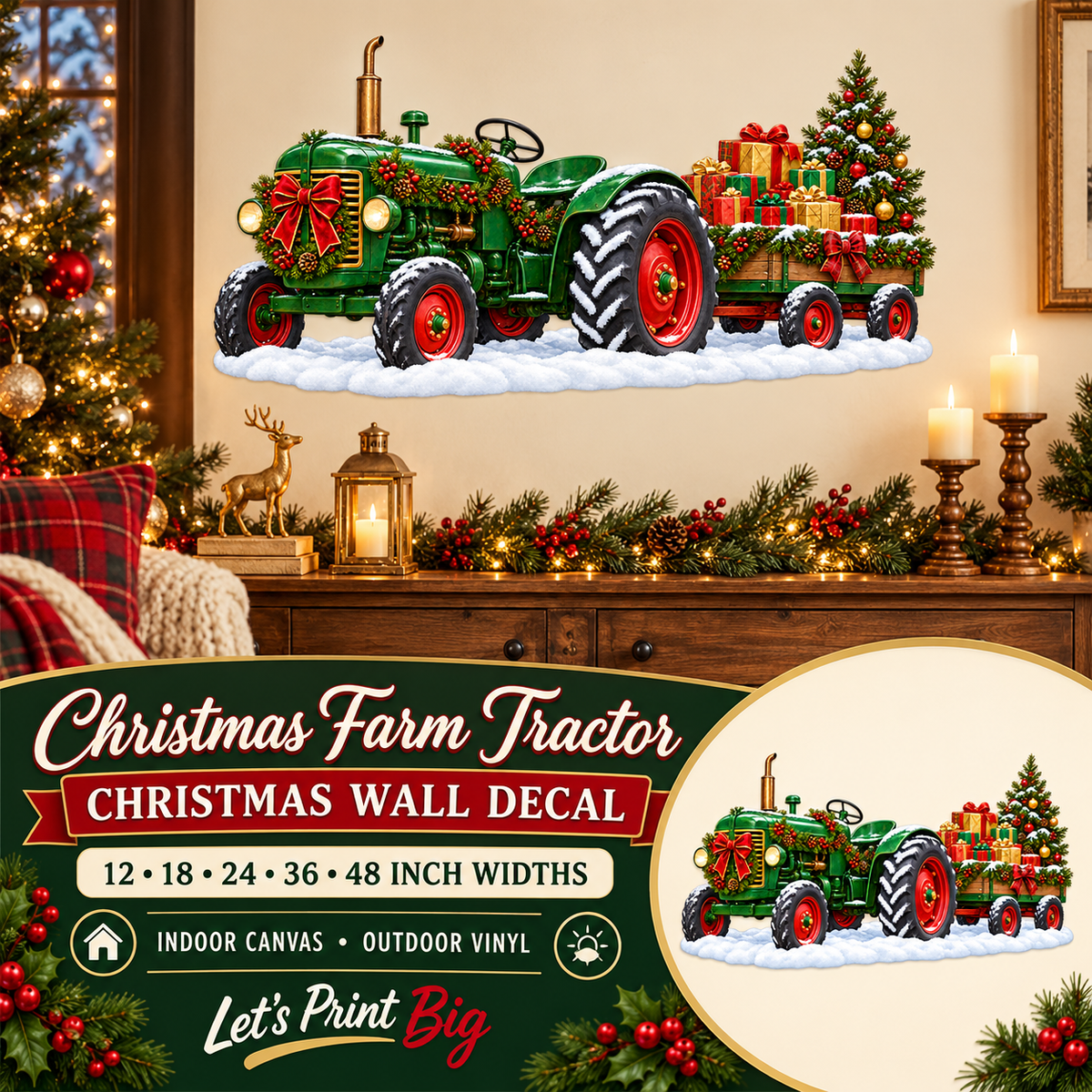 Christmas Farm Tractor summary – 12 to 48 inch widths