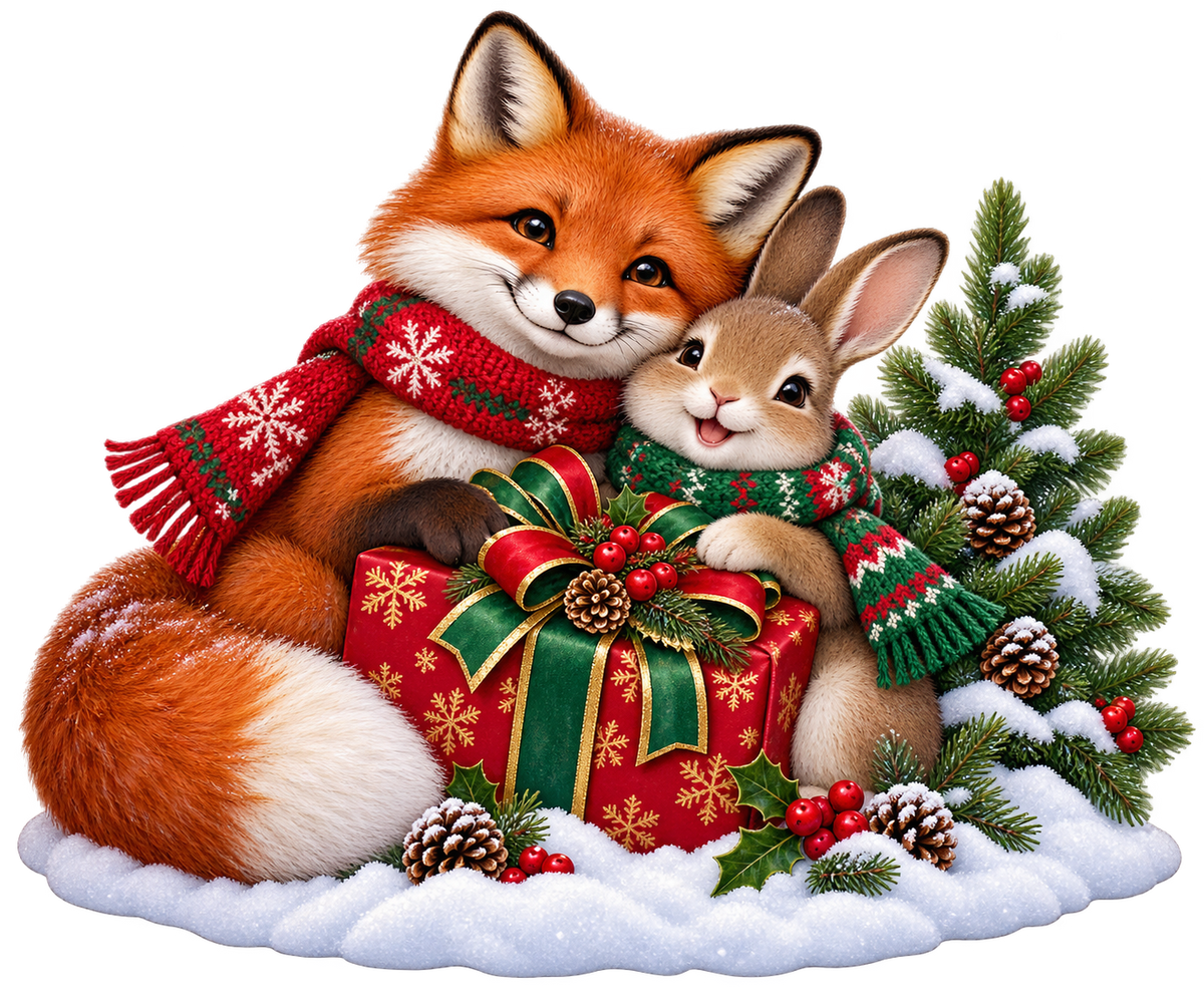Christmas Fox and Friends standalone decal only
