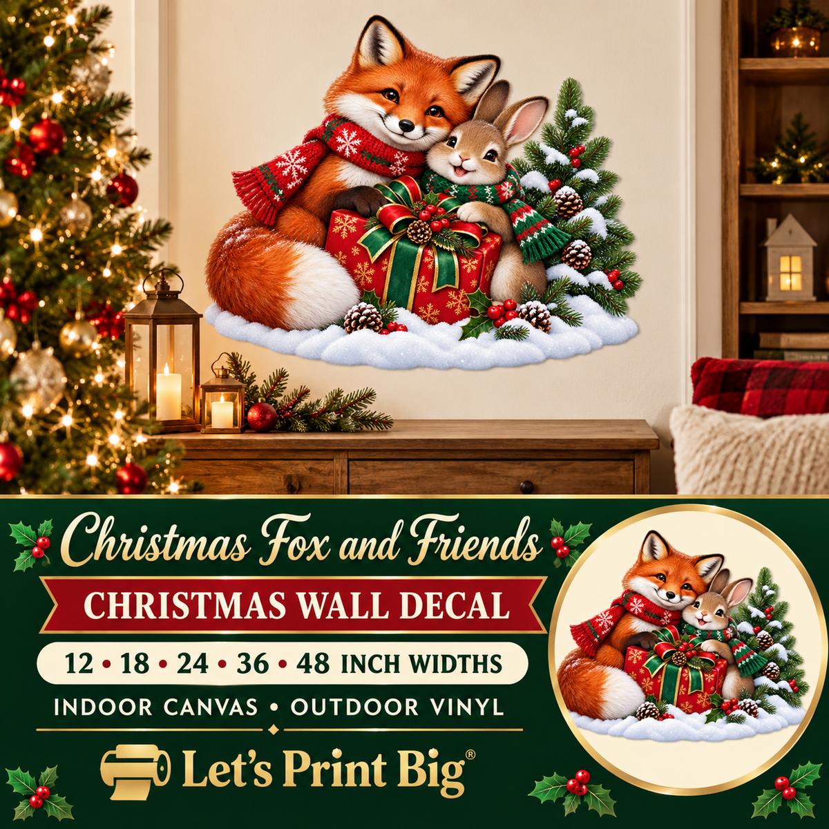 Christmas Fox and Friends summary – 12 to 48 inch widths