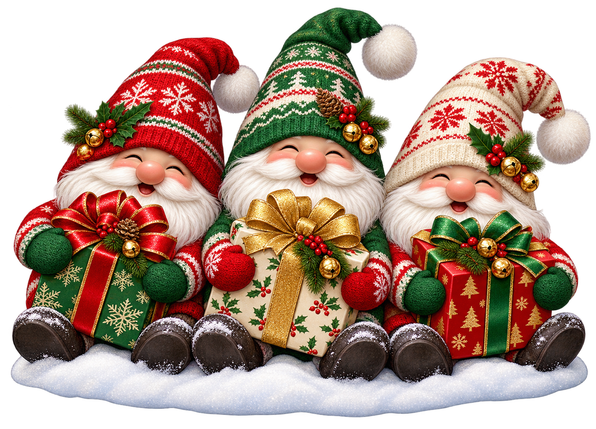 Christmas Gnome Trio standalone decal only