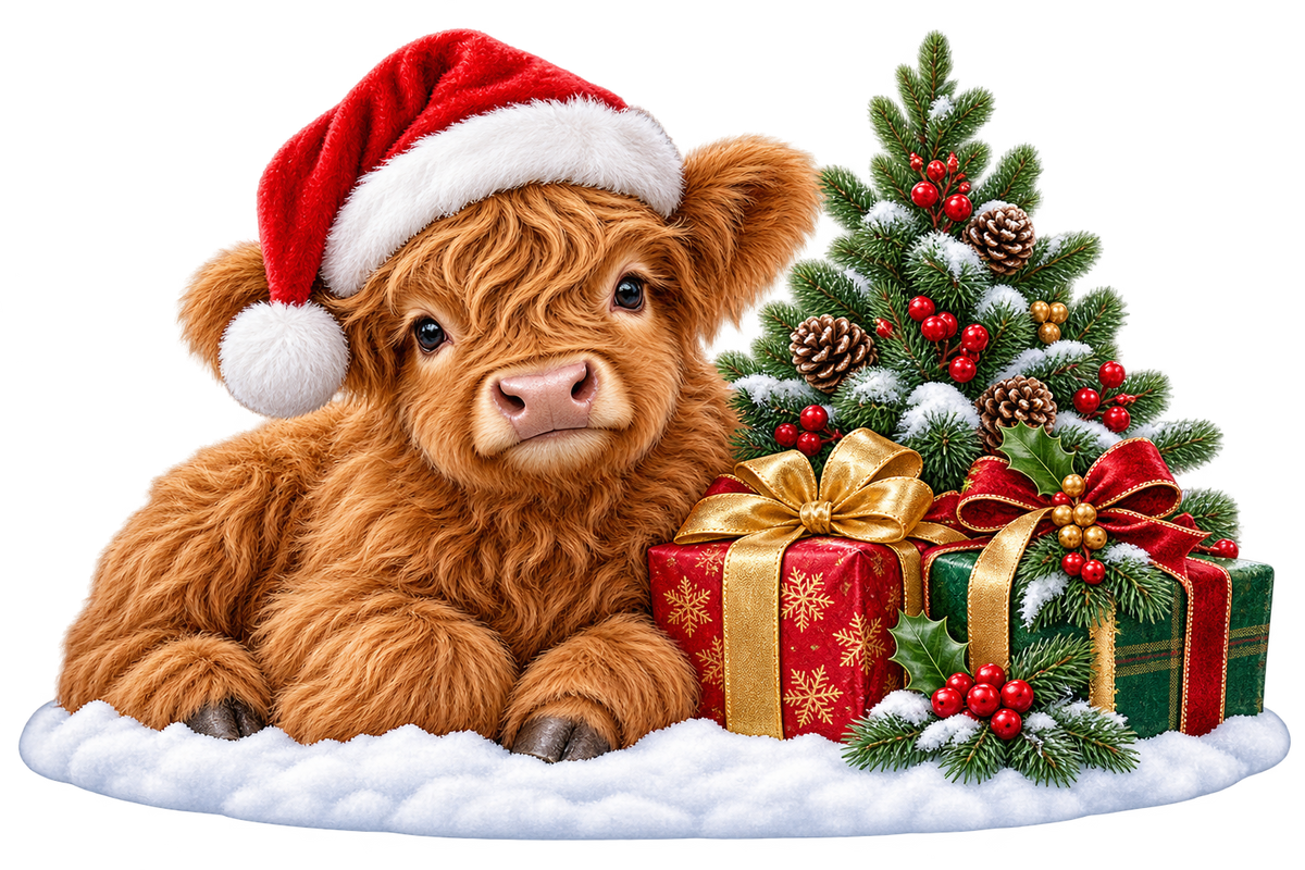 Christmas Highland Calf standalone decal only