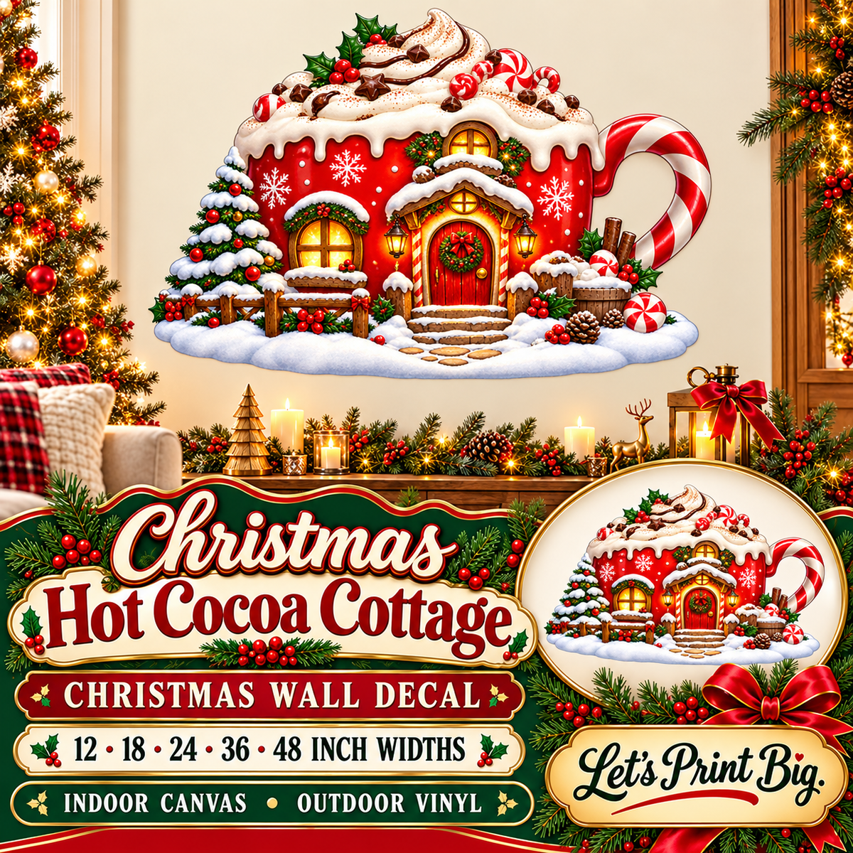 Christmas Hot Cocoa Cottage summary – 12 to 48 inch widths